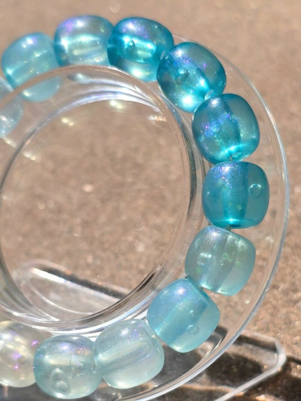 Handmade ✦ Blue Ombre Glow‑In‑The‑Dark Bracelet ✦ Sparkling 10mm Beads Stretchy - Picture 4 of 8